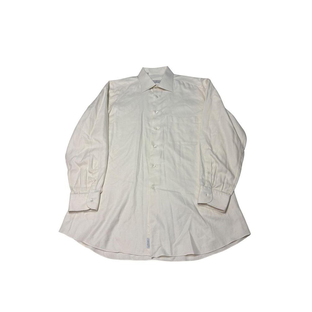 Ermenegildo Zegna Cream Textured Cotton Button Down Shirt Mens 16.5 42 Spain